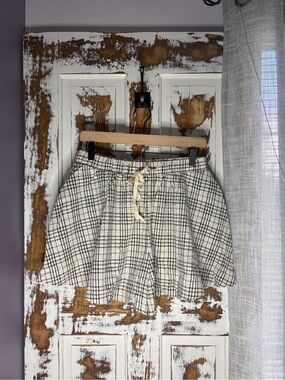 Plaid Cream Drawstring Skort - Women's Skort